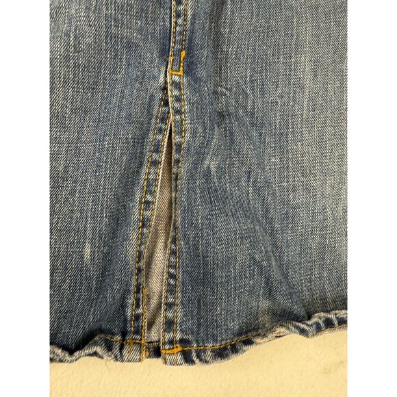 Tommy Hilfiger Denim Skirt Womens‎ 2 Blue Front Slit Mini Y2K 90s fading spots - Picture 4 of 13